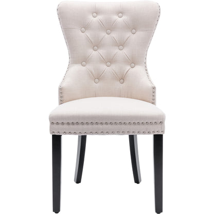 Linnen Eetkamerstoel – Stoel – Eetkamerstoel Set – Designstoel – Woonkamerstoel – Set van 6 – Beige Linnen Bekleding – Stevige Eiken Poten met Chroomaccenten