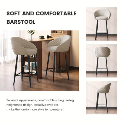 Barkrukken – Barkruk Set – Barstoel – Keukenkruk – Counterkruk – Set Van 2 – Stevige Constructie – Comfortabele Gevoerde Zitting – Lichtbeige Armlos – Minimalistisch Design
