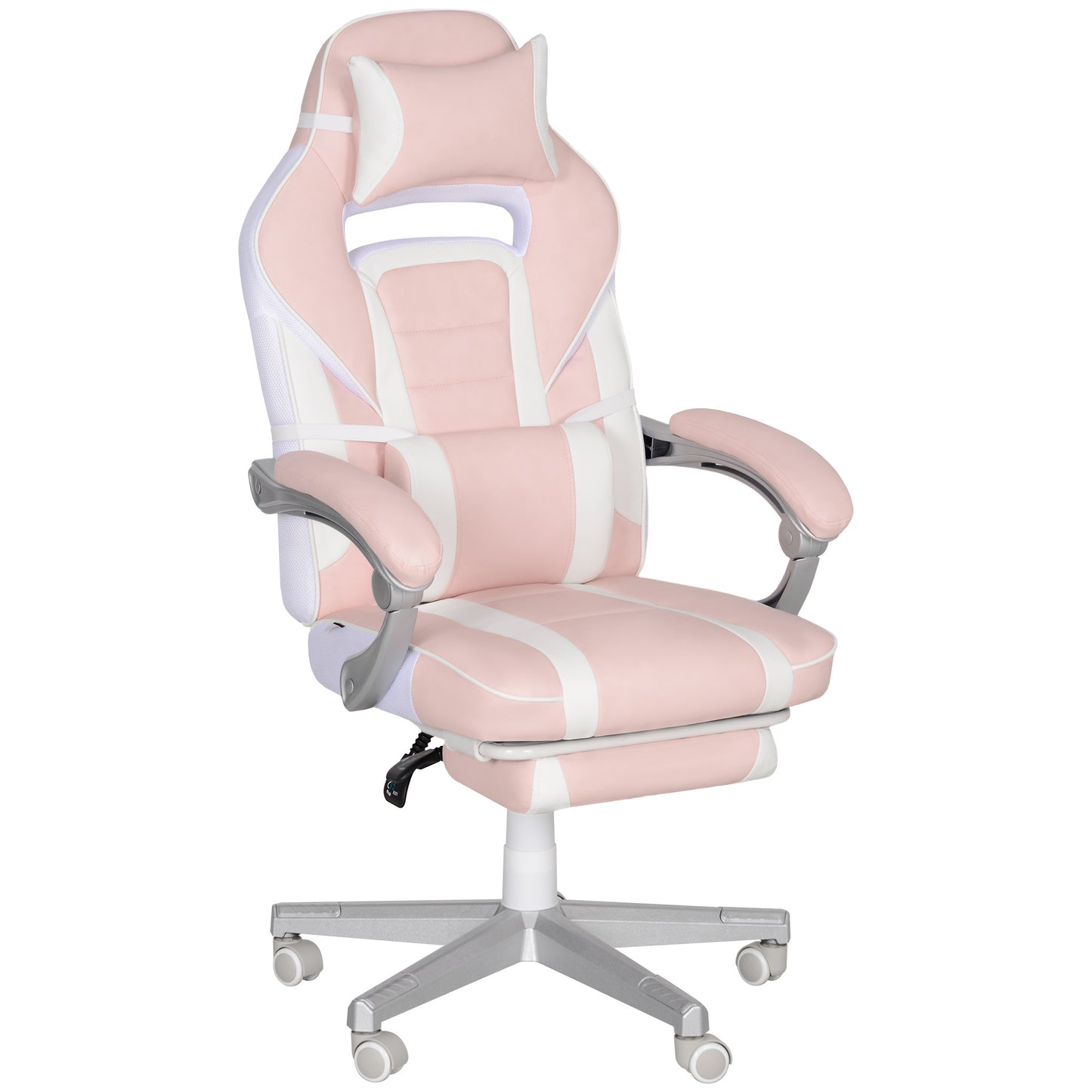 Gamingstoel – Game Stoel – Bureaustoel – Gamelounge Stoel – Draaistoel – Roze Kunstleer – Verstelbare Hoogte 48-55,5 cm – Kantelbare Rugleuning tot 150° met Voetensteun