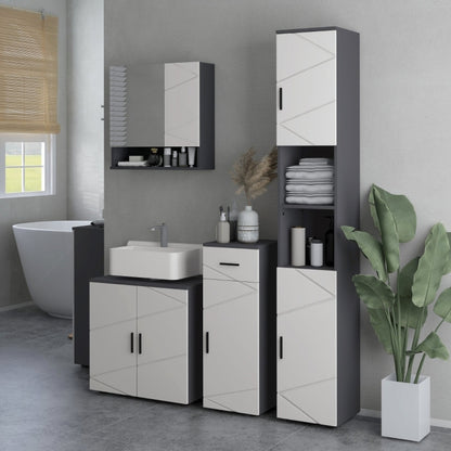 Badkamer opbergkast – Badkamerkast – Wastafelkast – Opbergmeubel – Opberger – Verstelbare legplanken – Anti-kantelbeveiliging – Grijs – 60x30x60 cm