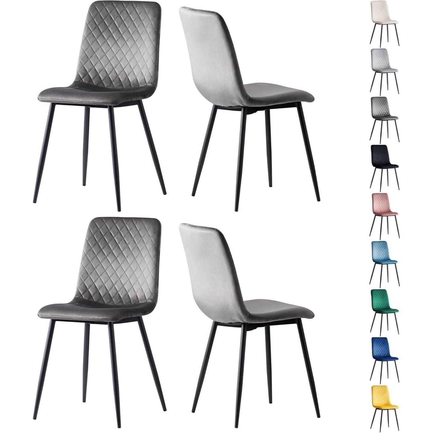 MCC Direct Dining Chairs in 4pcs Set Made of Velvet, Metal Legs, Lexi Chairs, Designer Chairs