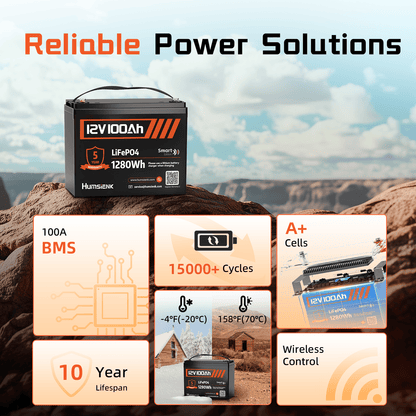 12V 100Ah LiFePO4 Accu – Lithium Batterij – Energieopslag Batterij – Camping Accu – Boot Accu – Langdurige Energie – 15000+ Cyclus Levensduur – Geïntegreerde BMS Veiligheid