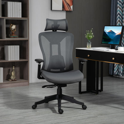 Ergonomische Bureaustoel – Kantoorstoel – Werkstoel – Deskchair – Bureaustoel Verstelbaar – Kantelfunctie 135° – Verstelbare Armleuningen – Ademend Mesh Grijs