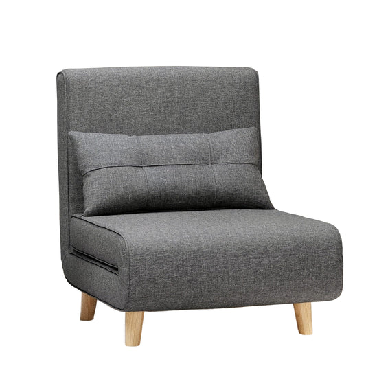 Slaapbank – Bedbank – Relaxfauteuil – Slaapstoel – Logeerbed – 3-in-1 Multifunctioneel – Verstelbare Rugleuning – Donkergrijs Met Kussens