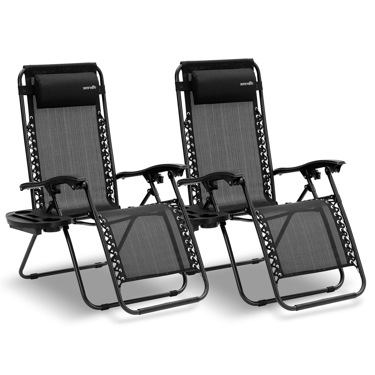 Loungestoel – Fauteuil – Relaxstoel – Tuinstoel – Verstelbaar – Afneembare Kussens en Bekerhouders – Lichtgewicht Stalen Frame – Weerbestendige Buitenstoel