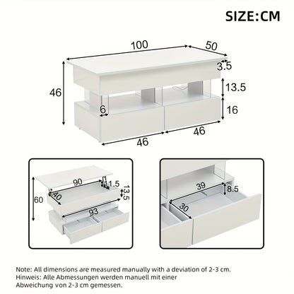 Salontafel – Koffietafel – Tafel – Woonkamertafel – Bijzettafel – Verstelbare Hoogte – Uitschuifbare Opbergruimte – Glanzend Wit – Lift-Top Mechanisme