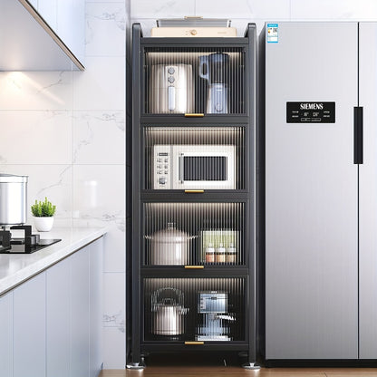Mobiele Keukenkast – Keukenwagen – Opbergkast – Magnetronstandaard – Rek met Kanteldeuren – Stevig Carbon Stalen Frame – Ruimtebesparend Ontwerp – 50x36x154 cm