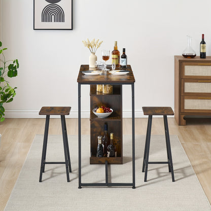 3-delige Barset – Barkrukset – Bistroset – Keukentafelset – Eettafelset – Compact Design – MDF Metalen Frame – Bruin