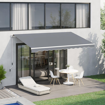 Awning, 3.95 x 2.45m, sun protection, retractable, with hand crank, metal frame, polyester, grey/ white, Outdoor Shade, Backyard Shelter, Sleek Shade, Retractable Awning, Reinforced Frame, Weatherresistant Fabric, Retractable