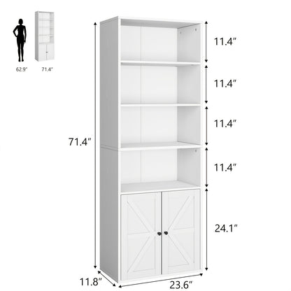 Industrial Farmhouse Bookcase with Doors - Extra Tall 181.36cm Tall Bookshelf, Heavy-Duty Hardwood Construction, No Assembly Needed, Modern Farmhouse Storage Cabinet with Doors for Living Room, Home Office, Bedroom - Space-Sa