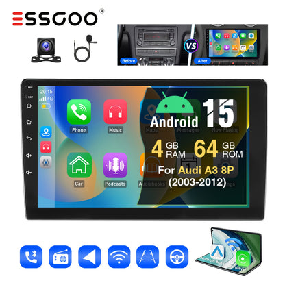 Android 15 Autoradio – Multimedia Speler – Navigatiesysteem – Touchscreen Radio – Carplay Unit – 9 Inch IPS Scherm – CAN Bus Support – Inclusief Microfoon & AHD Achteruitrijcamera