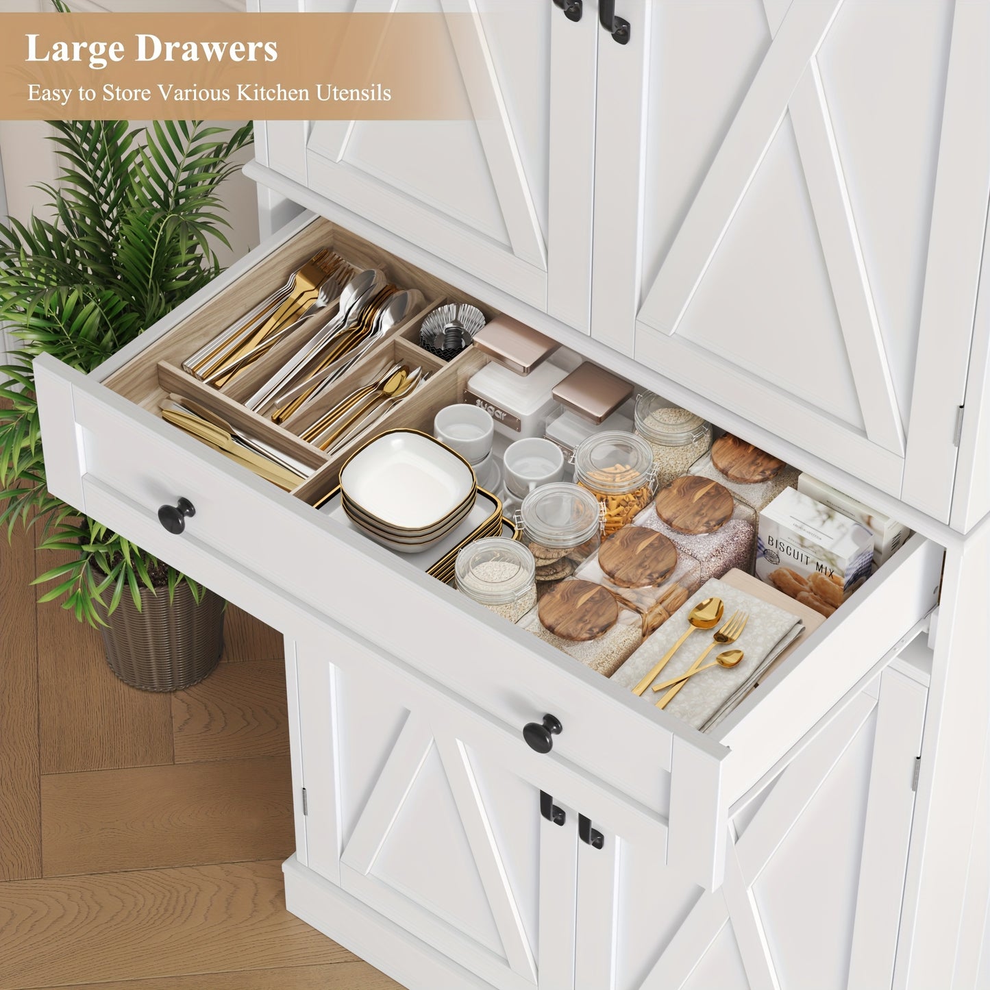 Keukenkast – Opbergkast – Keukenmeubel – Buffetkast – Keukenonderkast – Wit Design – Houtconstructie – 68,5 cm Hoog – 3,2 Cubieke Voet Inhoud