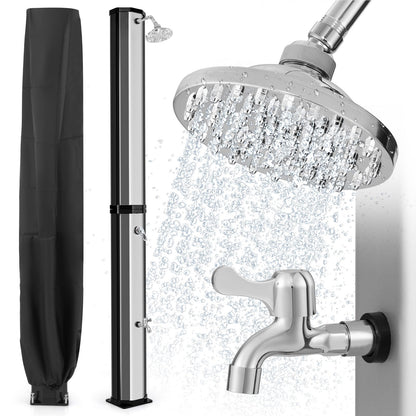 Buitendouche – Tuindouche – Zonnedouche – Zwembaddouche – Solar Douche – 60 Liter Inhoud – 360° Draaibare Douchekop – Inclusief Beschermhoes – Zwart/Zilver – Hoogte 227 cm
