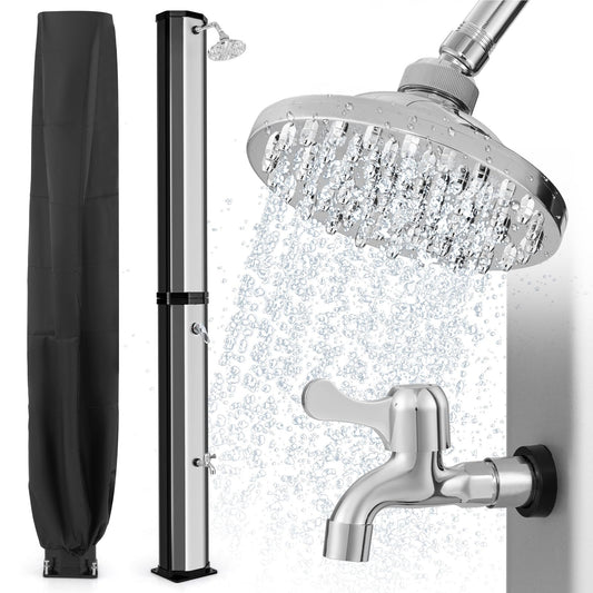 Buitendouche – Tuindouche – Zonnedouche – Zwembaddouche – Solar Douche – 60 Liter Inhoud – 360° Draaibare Douchekop – Inclusief Beschermhoes – Zwart/Zilver – Hoogte 227 cm