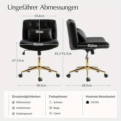 Ergonomische Bureaustoel – Bureaustoel Zonder Armleuningen – Werkstoel – Draaistoel – Schommelstoel – Zithoogte Verstelbaar – Metalen Onderstel Zwart