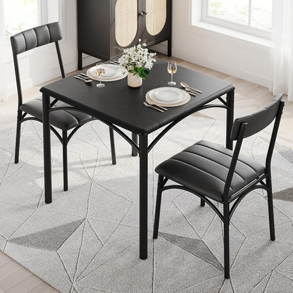 Eettafelset – Eettafel Met Stoelen – Dining Set – Keukentafel – Bistro Set – Zwarte MDF Tafel – Comfortabele Gestoffeerde Stoelen – Compact Ruimtebesparend Design