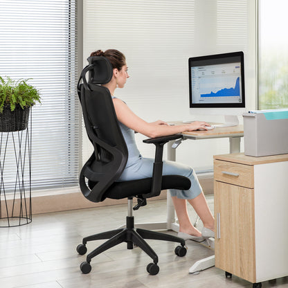Bureaustoel – Kantoostoel – Gamingstoel – Draaistoel – Office Chair – Ergonomisch Design – Verstelbare Lendensteun & Hoofdsteun – Max 150 kg – Zwart
