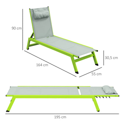 Ligbed – Ligstoel – Zonnebed – Relaxstoel – Tuinstoel – Aluminium Frame – Verstelbare Rugleuning Met Wielen – Textilene Groen