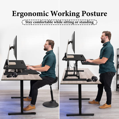 37-Inch Wide Height-Adjustable Dual Monitor Desk Converter with Manual Gas Spring Lift (46.99cm Raised Height) - Heavy-Duty Metal Frame for Office, Space-Saving Computer Workstation, Desktop Stand Compatible with Two Monitors