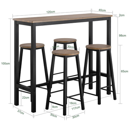 Eettafelset – Bar Tafelset – Keukentafel – Bistroset – Stoelenset – Compact en Ruimtebesparend – MDF Tafelblad en Zwart Stalen Frame