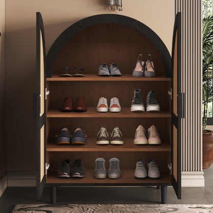 Dressoir – Schoenenkast – Opbergkast – Ladekast – Buffetkast – Rattan Deuren – 3 Ruime Planken – Natuurlijk Design