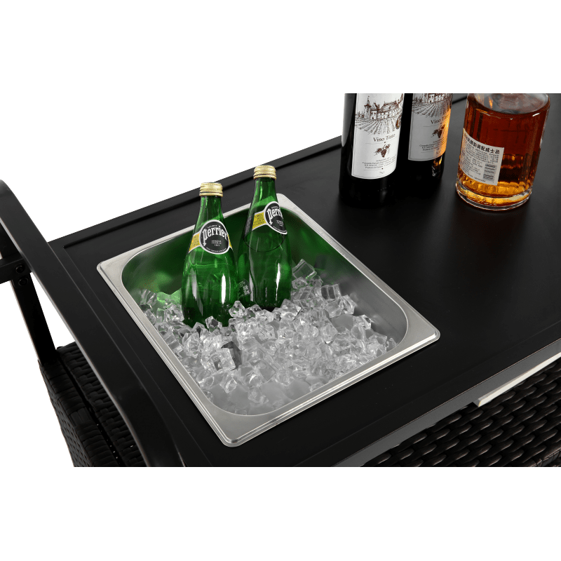 Barkar – Outdoor Bartafel – Serveerwagen – Trolley – Bar Cart – Waterbestendig Stalen Blad – Verstelbare Zwenkwielen met Remmen