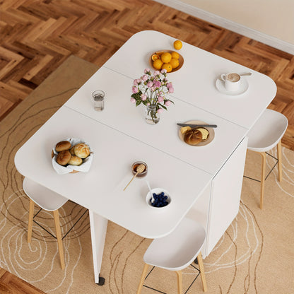 Inklapbare Eettafel – Opvouwbare Tafel – Uitklapbare Tafel – Mobiliteitstafel – Ruimtebesparende Tafel – Wit – Met Wieltjes En Remmen – Uitbreidbaar Tot 110x80 cm