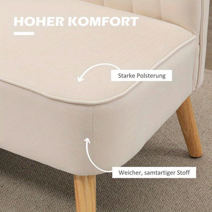 2-Zits Sofa – Tweezitsbank – Compacte Bank – Loveseat – Kleine Bank – Dik Schuimvulling – Stevige Houten Poten – Wit Bruin – 117x56,5x77 cm – Makkelijk Montage