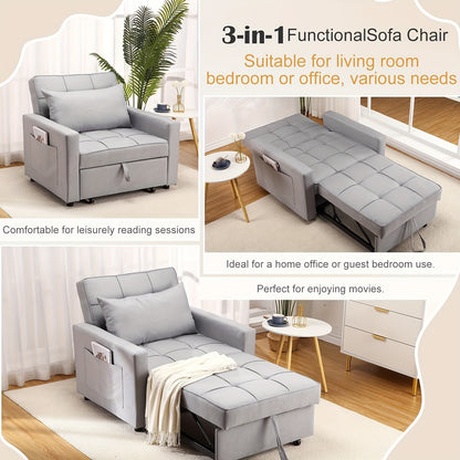 Slaapbank – Bedbank – Slaapstoel – Zetelbed – Slaapfauteuil – Lichtgrijs Linnen – 3-in-1 Multifunctioneel – 86x192 cm Uitklapbaar