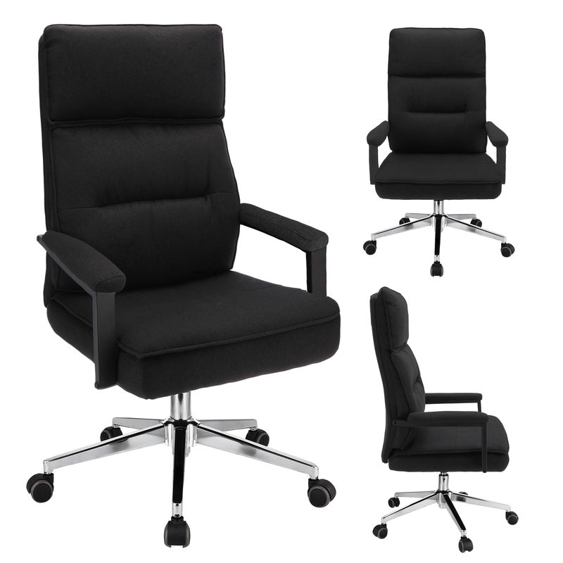Bureaustoel – Kantoorstoel – Draaistoel – Office Chair – Computerstoel – Stoffen Bekleding – Verstelbare Zithoogte – Metalen Onderstel Chroom - Zwart