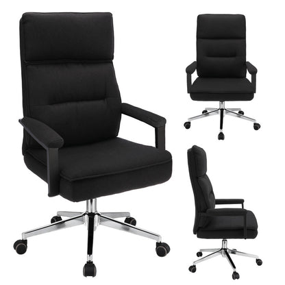 Bureaustoel – Kantoorstoel – Draaistoel – Office Chair – Computerstoel – Stoffen Bekleding – Verstelbare Zithoogte – Metalen Onderstel Chroom - Zwart