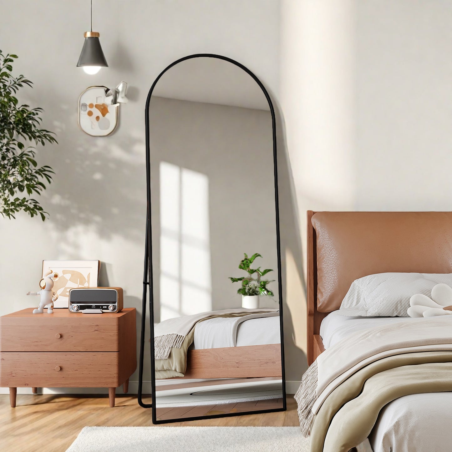 Vloerspiegel – Passpiegel – Staande Spiegel – Wandspiegel – Full Body Spiegel – 162 x 53 cm – Breukvrij Aluminium Frame – Zwart Elegant Design