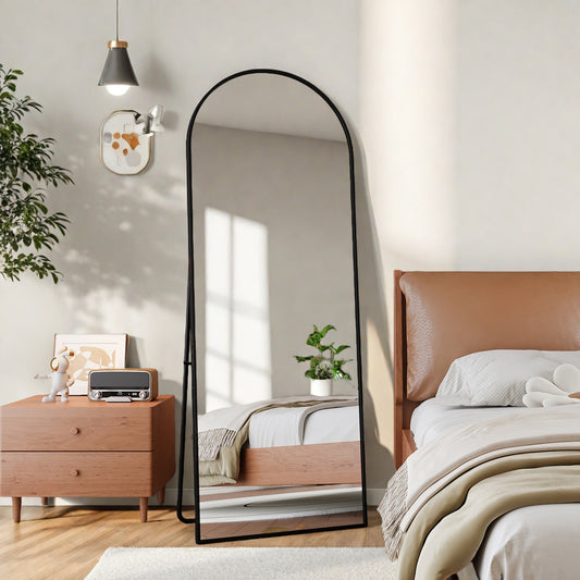 Vloerspiegel – Passpiegel – Staande Spiegel – Wandspiegel – Full Body Spiegel – 162 x 53 cm – Breukvrij Aluminium Frame – Zwart Elegant Design