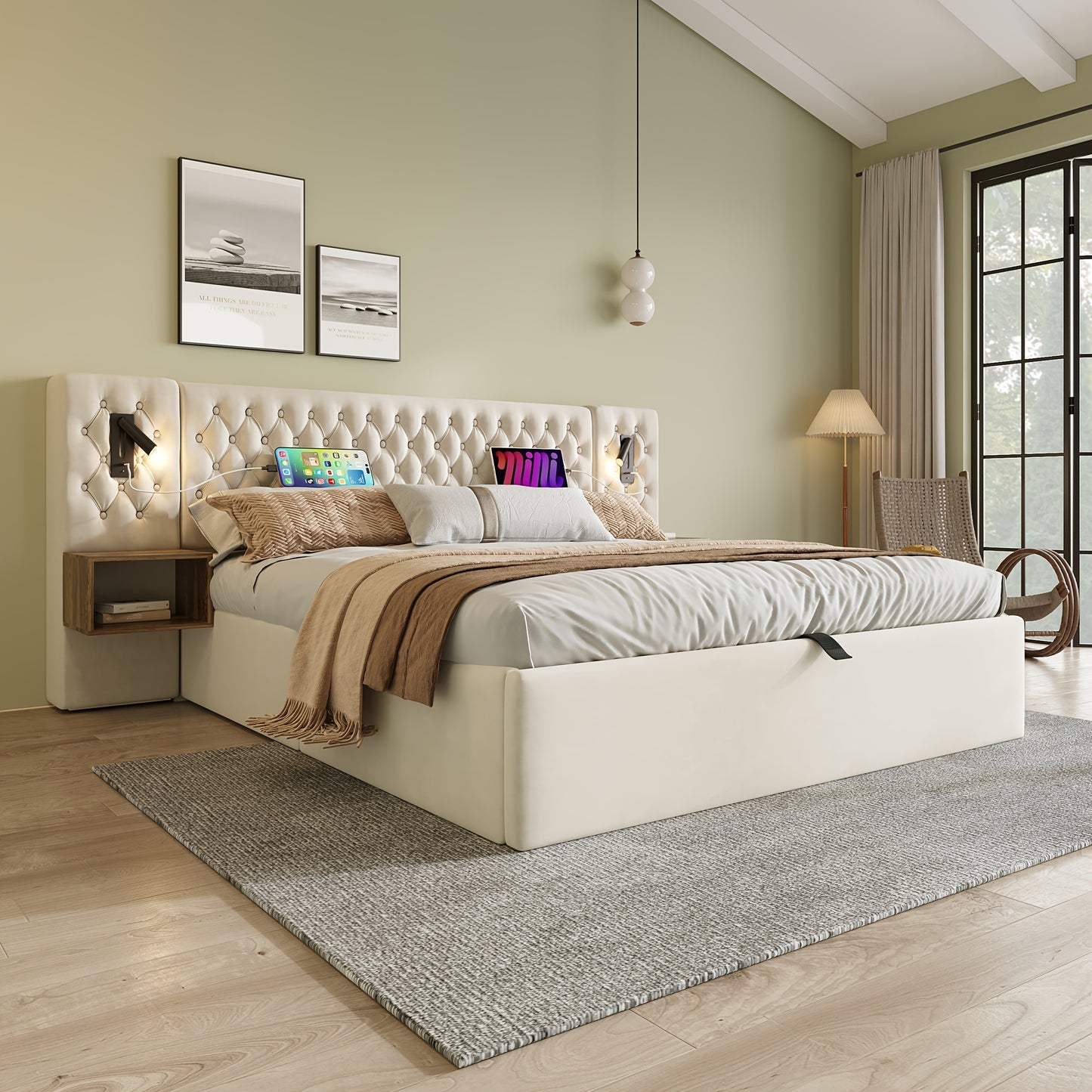 Eenpersoonsbed – Bedbank – Slaapbank – Opbergbed – Logeerbed – Grijs Gestoffeerd – Opbergruimte Onderbed – Lattenbodem – 90x200 cm