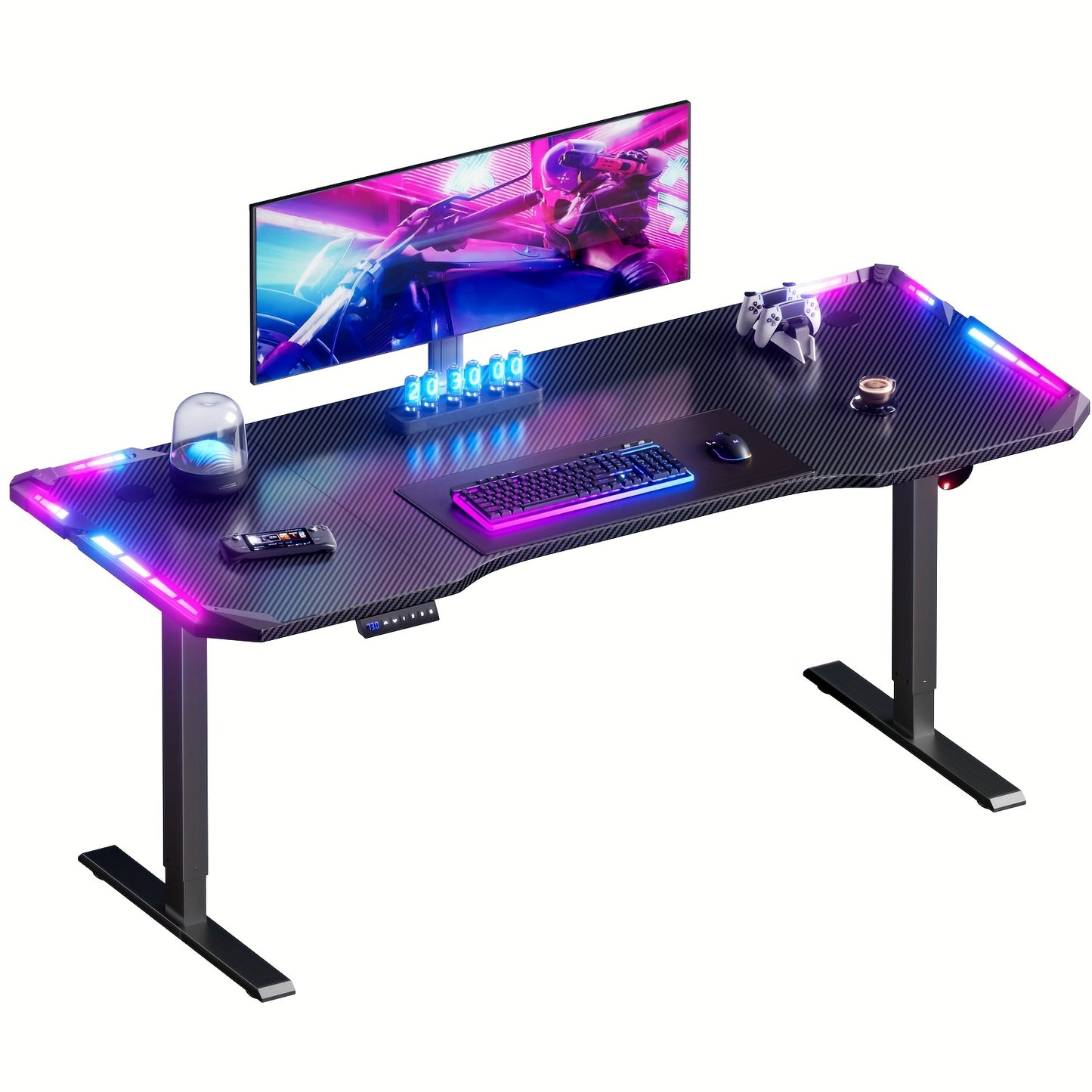 Verstelbaar Elektrisch Zit-Sta Bureau – Elektrisch Bureau – Sta Bureau – Gaming Bureau – Computerbureau – Carbon Fiber Bureaublad – XXL Muismat – Hoek Instelbaar 71-113 cm Hoogte