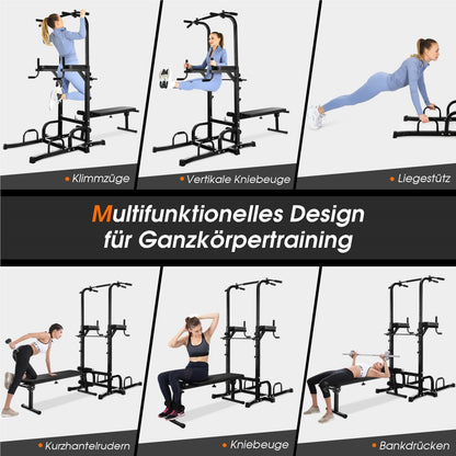 Freestanding Pull-Up Bar – Power Tower – Klimrek – Fitnessstation – Dipstation – Zwart – Belastbaar Tot 150 KG – Hoogte 7-voudig Verstelbaar