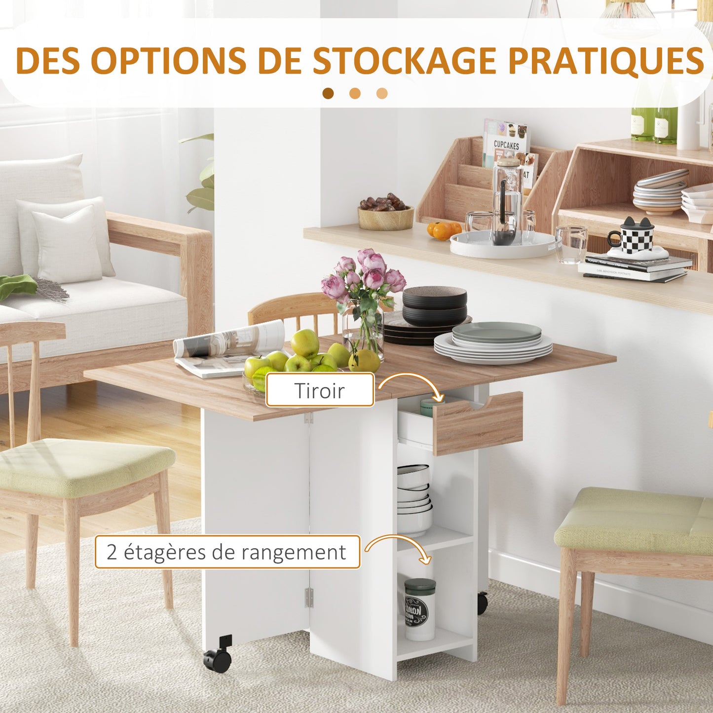 Uitschuifbare Eettafel – Inklapbare Tafel – Keukentafel – Uitklapbare Tafel – Compacte Eettafel – Modern Design – Ruimtebesparend Met Lade – Eikenhout Look