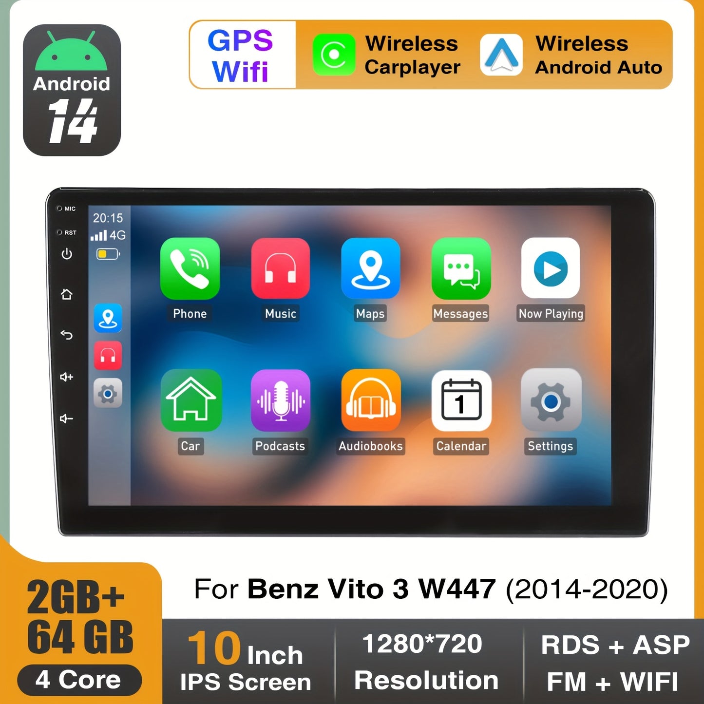 Android 14 Autoradio – Multimedia Speler – Car Stereo – Navigatie Systeem – Touchscreen Radio – 10,1 Inch HD IPS Display – Draadloze CarPlay & Android Auto