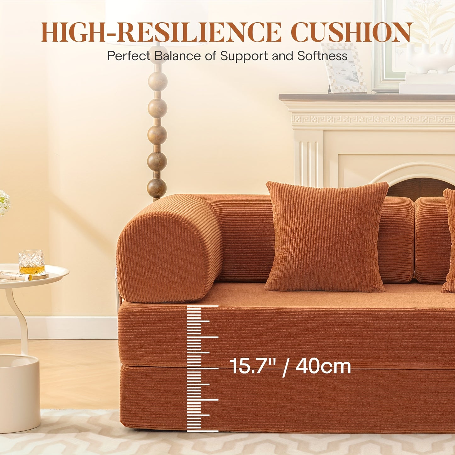Corduroy Slaapbank – Slaapsofa – Bedbank – Uitklapbare Bank – 3-Zits Sofa – Modern Design – Metaal Frame – Hoogwaardig Schuim – Space-Saving 200cm Bruin