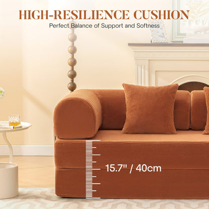 Slaapbank 3-Zits – Bedbank – Sleeper Sofa – Uitklapbare Bank – Modulair Zitmeubel – 200 cm Breed – Corduroy Stof Met Metaalframe