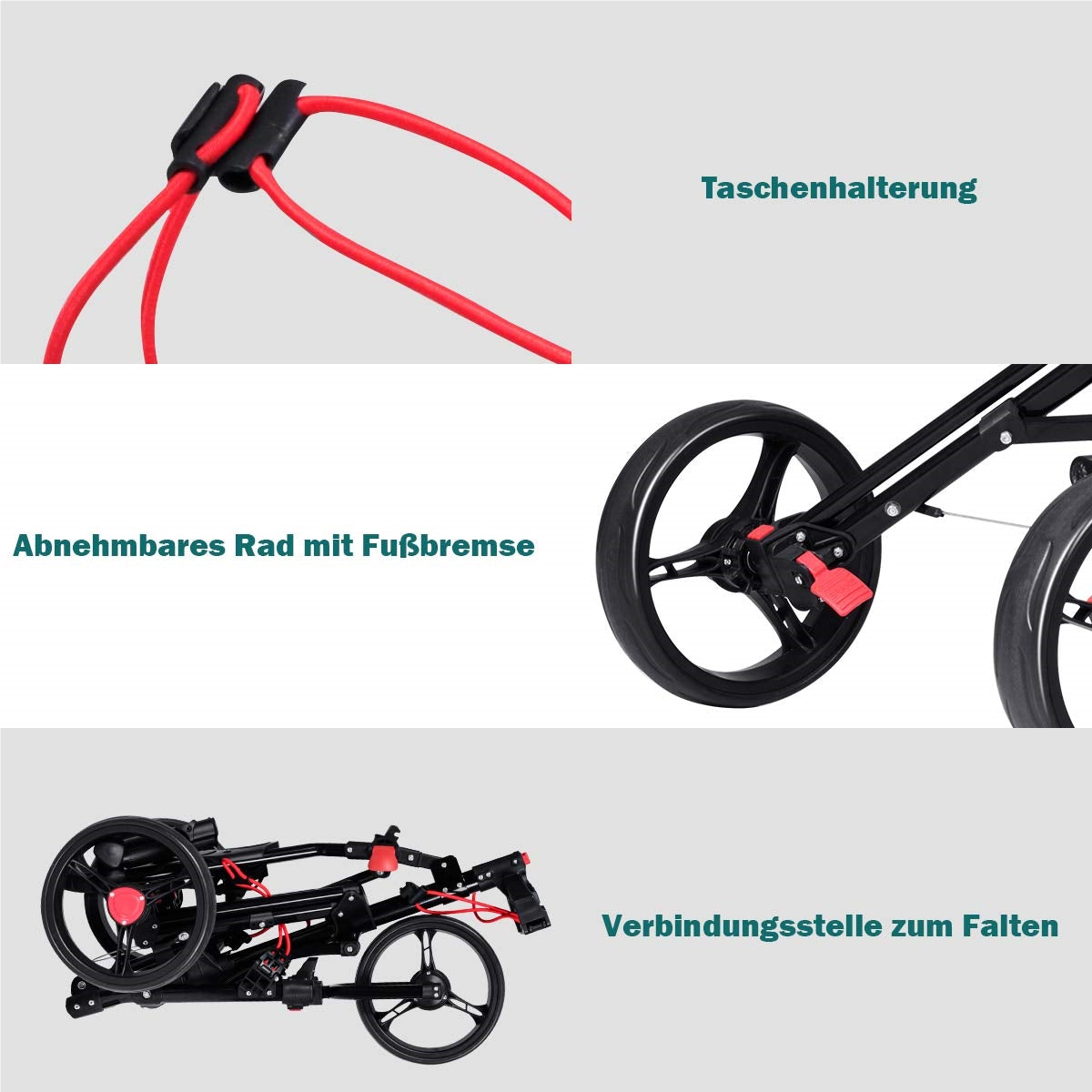 Golftrolley – Golfkar – Golfwagen – Golfcaddy – 3-Wiel Trolley – Aluminium – Inklapbaar met Parapluhouder & T-Stukhouder – Zwart