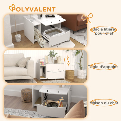 Kattenbak Meubel – Kattenbak Huis – Kattenbak Verbergen – Kattenbak Kast – Kattenbak Bijzettafel – Met Schuiflade – 2 Ventilatiegaten – Wit Fiberboard – Met Zandvangmat – Geschikt Tot 5 Kg Katten