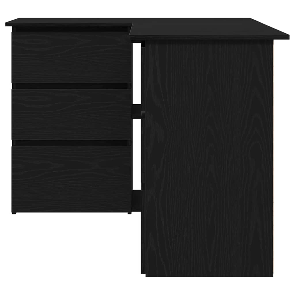 Hoekbureau – Bureau – Computertafel – Werkplek – Bureautafel – Hoogwaardig Vochbestendig Hout – 4 Lades Met 2 Kastdeurtjes – Mat Zwart