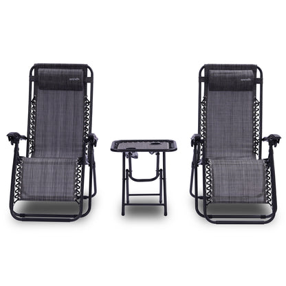 Loungestoel – Fauteuil – Relaxstoel – Tuinstoel – Verstelbare Stoel – Set van 2 – Weerbestendig Staal – Inclusief Bijzettafel met Bekerhouders