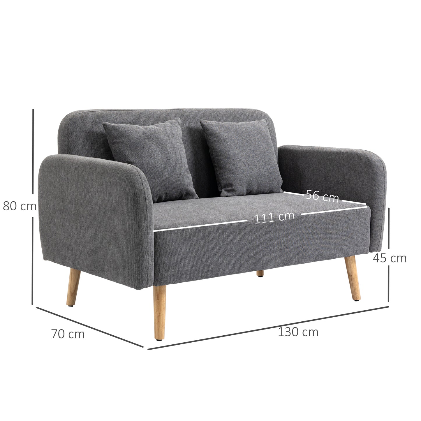 2-zitsbank – tweezitsbank – loveseat – zitbank – bankstel – fluwelen bekleding – verstelbare houten poten – 130x70x80 cm – inclusief 2 sierkussens