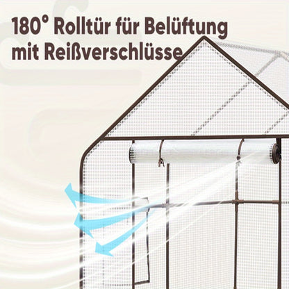 Meerlaagse Kas – Standaard Kas – Plantenkas – Balkon Kas – Tuinkas – Roestvrij Staal Frame – 10 Verstelbare Planken – Ademend PE-Materiaal – Ventilatieopeningen – 145x145x200 cm – Witte Variant