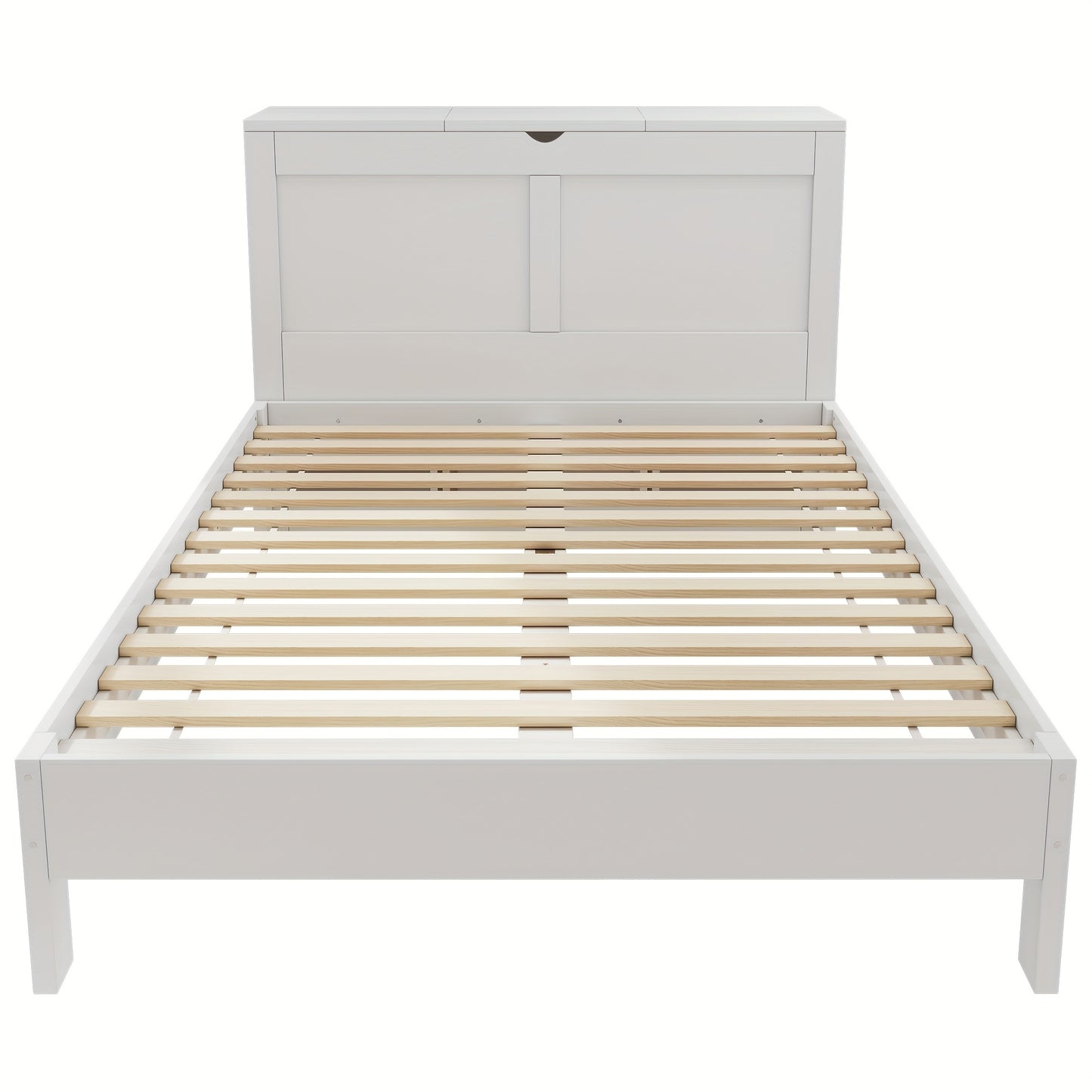 Bedframe – Tweepersoonsbed – Slaapbank – Kinderbed – Meubel – Wit – Bamboe Materiaal – Hoofdeinde Met Opbergruimte