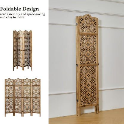 Houten Kamerscherm – Room Divider – Scheidingswand – Vouwscherm – Plaatsverdeler – 6 Panelen – Hardhout – Inklapbaar En Lichtgewicht