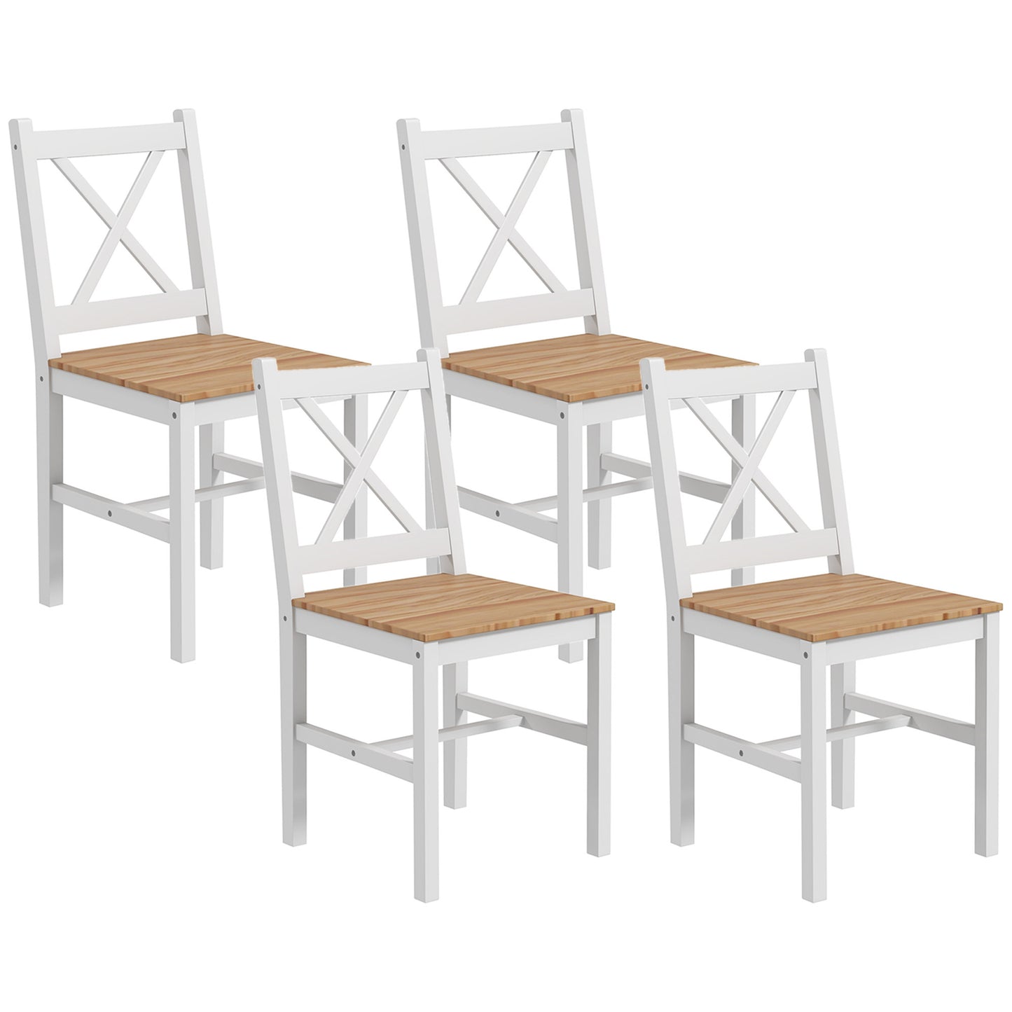 Eetkamerstoelen – Keukenstoelen – Stoelen – Landelijke Stoelen – Houten Stoelen – Set Van 4 – Massief Grenenhout – Hoge Rugleuning Ergonomisch