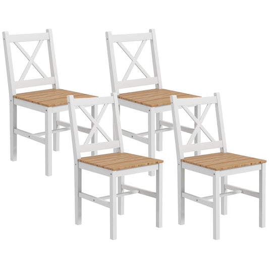 Eetkamerstoelen – Keukenstoelen – Stoelen – Landelijke Stoelen – Houten Stoelen – Set Van 4 – Massief Grenenhout – Hoge Rugleuning Ergonomisch